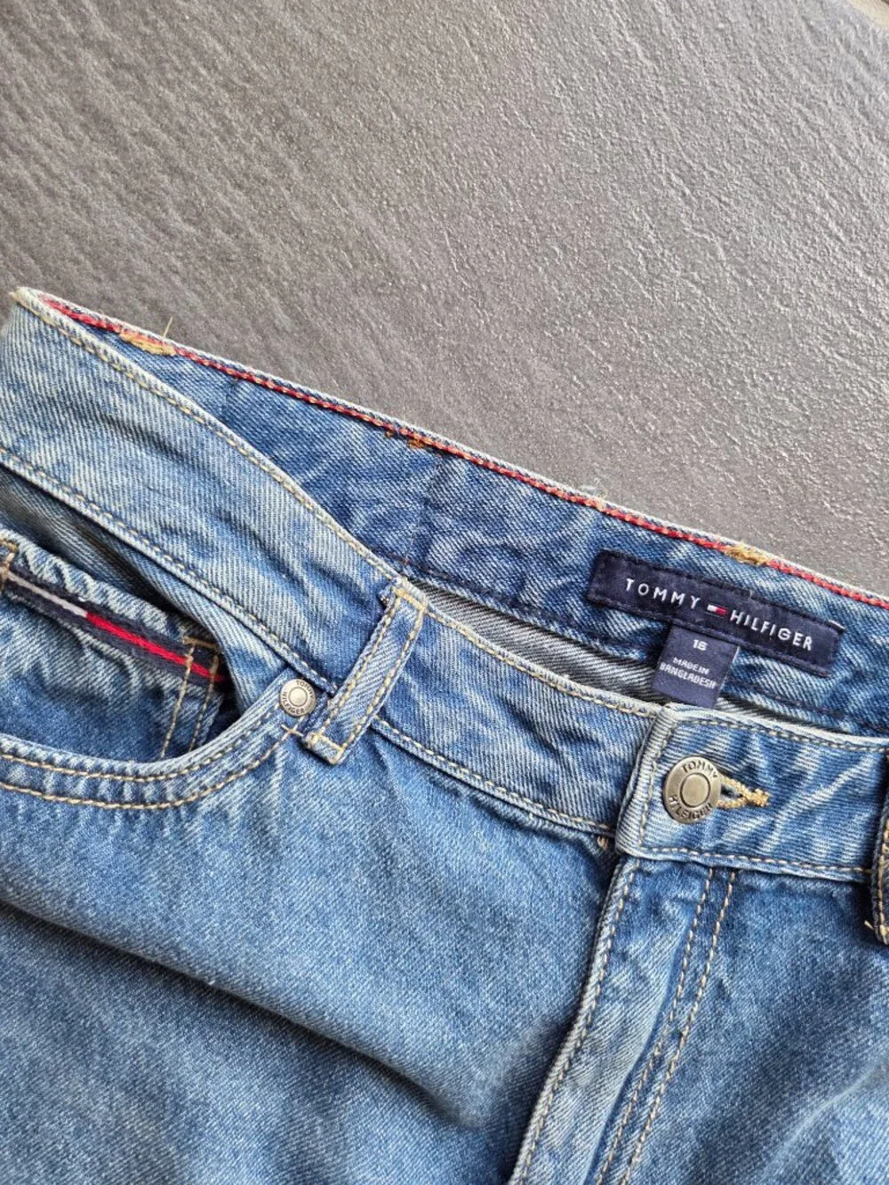 Tommy Hilfiger 90s Knee Length Midi Denim Skirt Front Slit Girls Size 16
